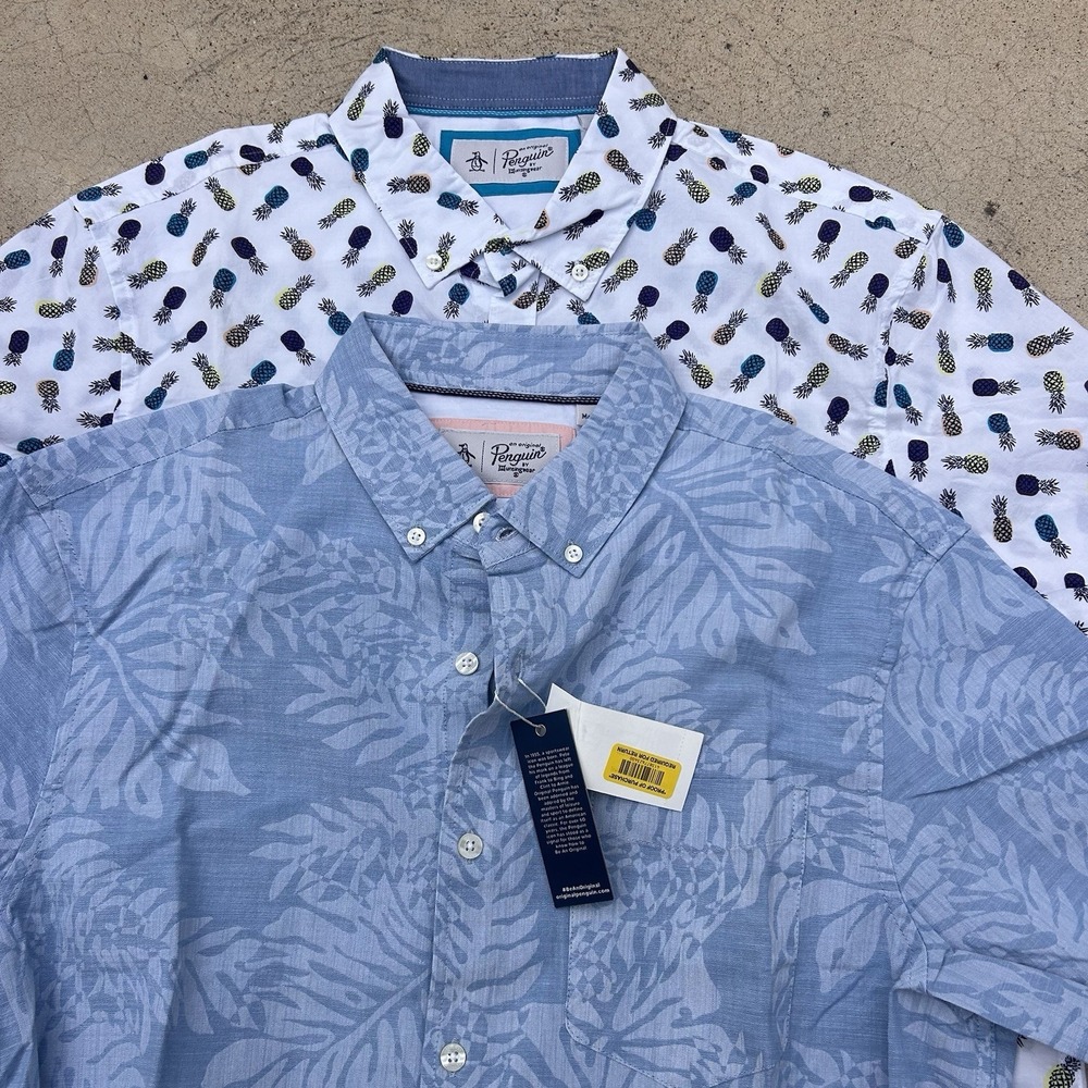 Penguin MunsingWear Dress Shirt Classic Fit Short Sleeve Lot Of 2 Sz L Graphic